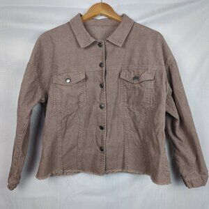 Cropped Corduroy Jacket with Frayed Hem